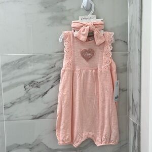NWT Adorable pink baby romper with matching headband